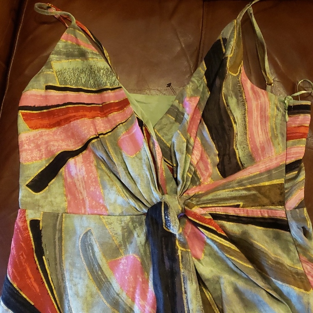 NWOT Jason Wu Linen Blend Surplice Faux Wrap Tie Front Midi Dress Tropical 6 - Picture 3 of 8